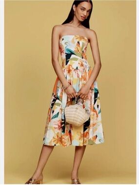 NWT ANTHROPOLOGIE Drop Waist Floral Adjustable Strap Dress Size M